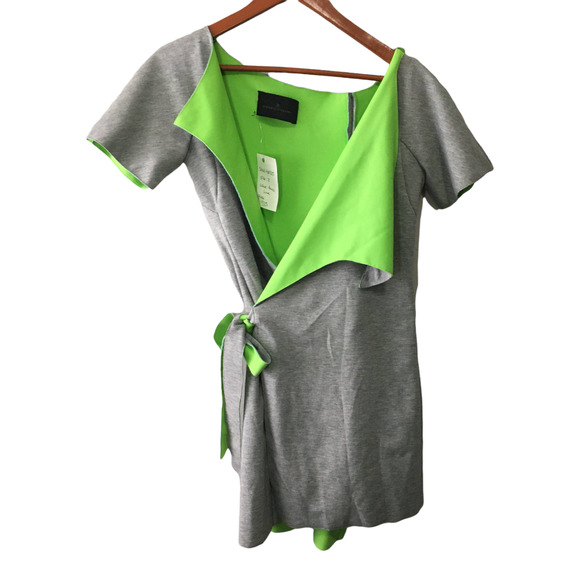 NEW Rafael Cennamo Wrap Side Tie Jacket Cardigan Gray/ Lime Green Sz 2 MSRP$ 925 - Picture 6 of 6